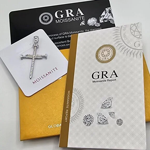 Sterling Silver 925 Rhodium Plated Nail Cross Moissanite Pendant - Picture 7 of 7